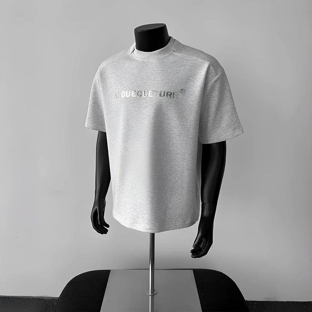 Men's loose fit pure cotton pullover t-shirt with letter pattern in black white and light gray for summer daily wear