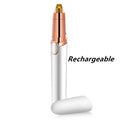 Multifunction eyebrow trimmer in white, black, or red, compact 10.5cm box size, standard or rechargeable version.