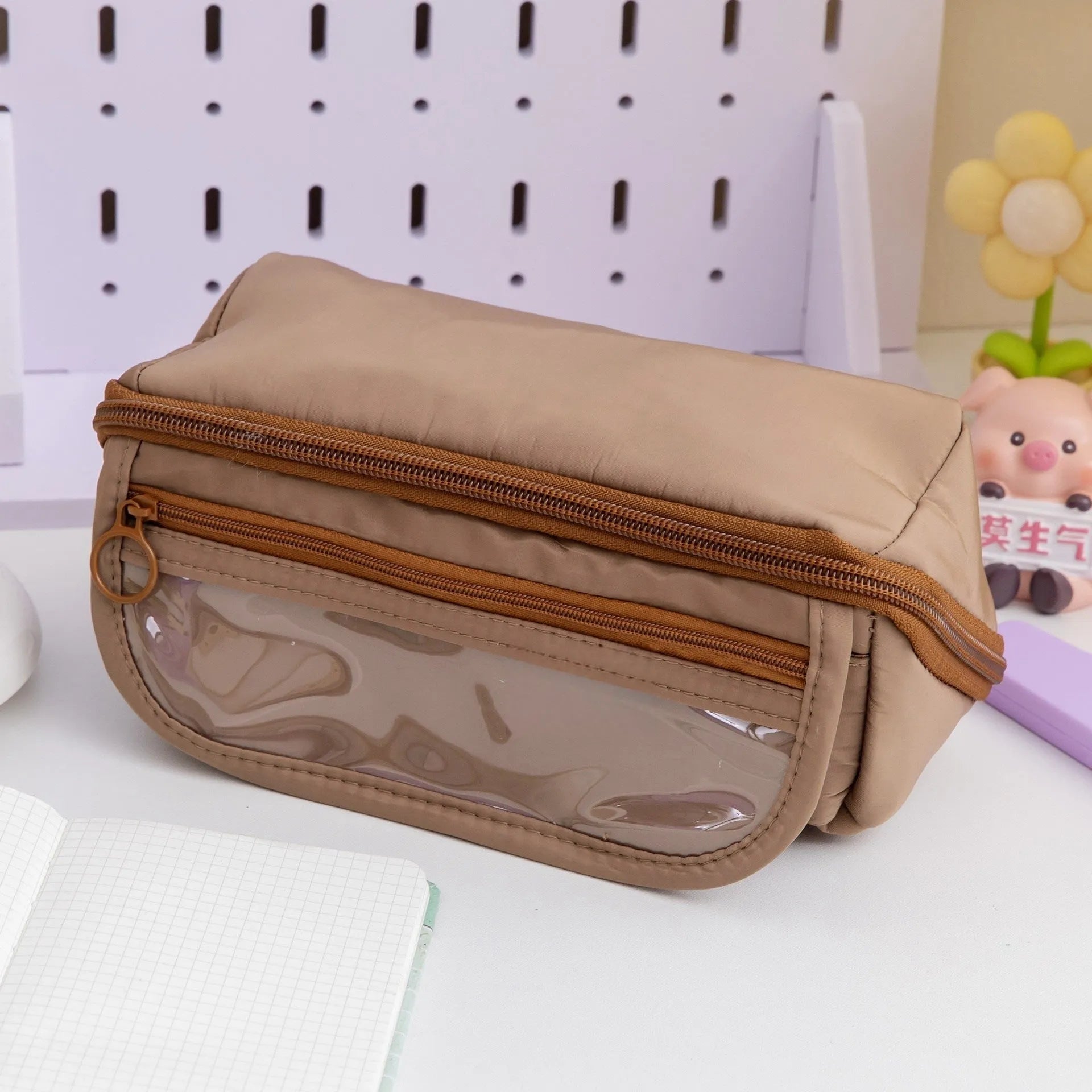 Korean-style canvas pencil case with ten-layer flip design in multiple colour options
