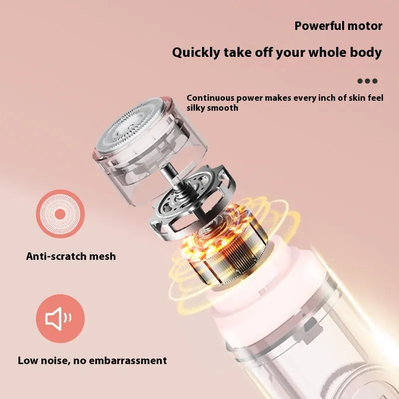 Pink and white electric depilator with floating blade system for body and armpit grooming