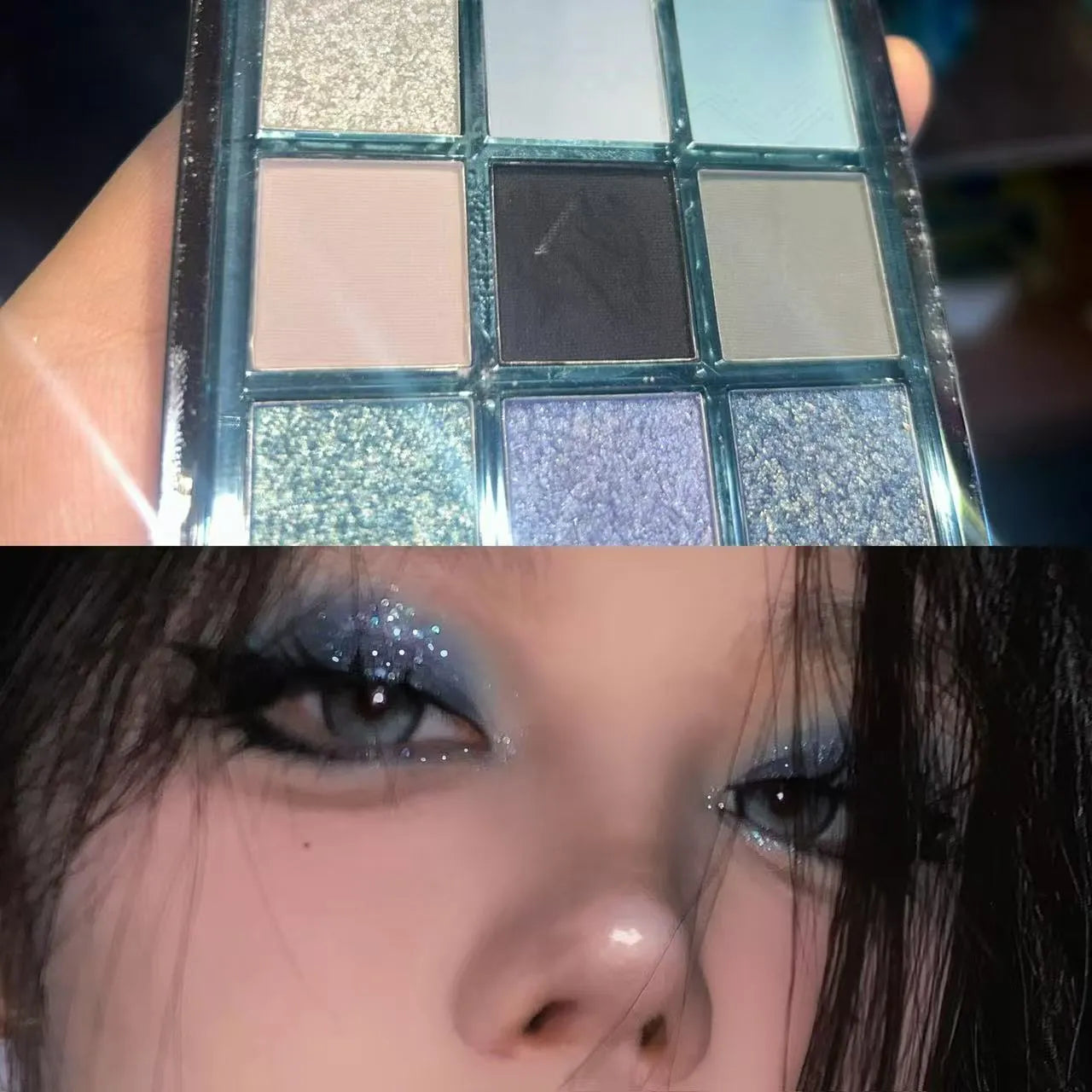 MUGELEEN nine-color eye shadow plate 08 with ice blue matte and shimmer shades for mixed skin
