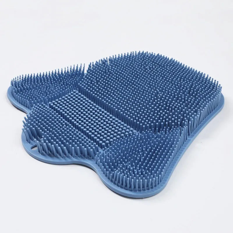 Blue silicone bath massage mat measuring 31cm by 32cm with textured surface