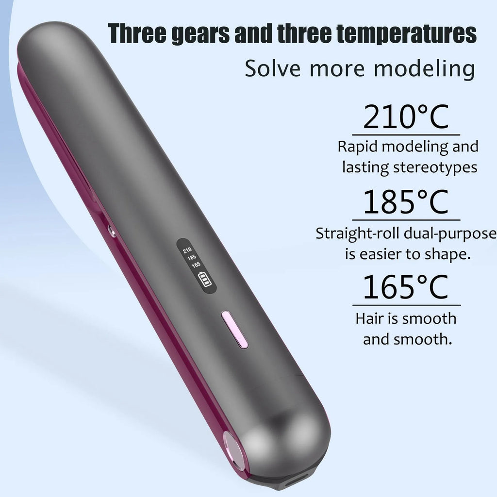 Moon shadow gray wireless hair straightener with tourmaline ceramic plates for bangs