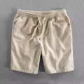 Men's ramie cotton linen blend casual shorts in straight-leg style with micro elasticity