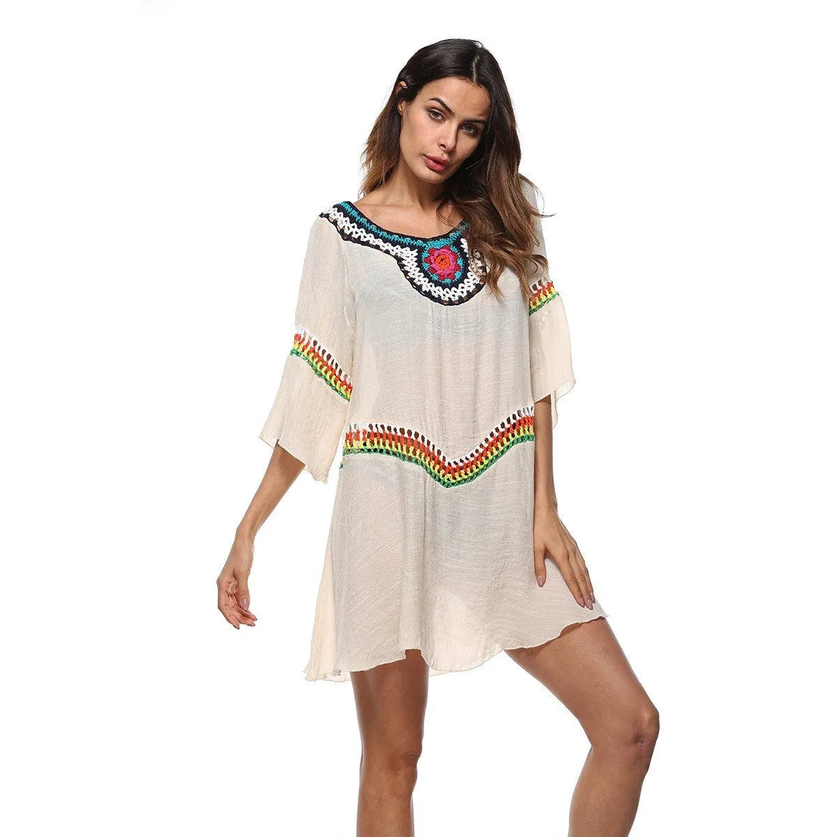 Crocheted ethnic style sun protection clothing in free size, available in four colours