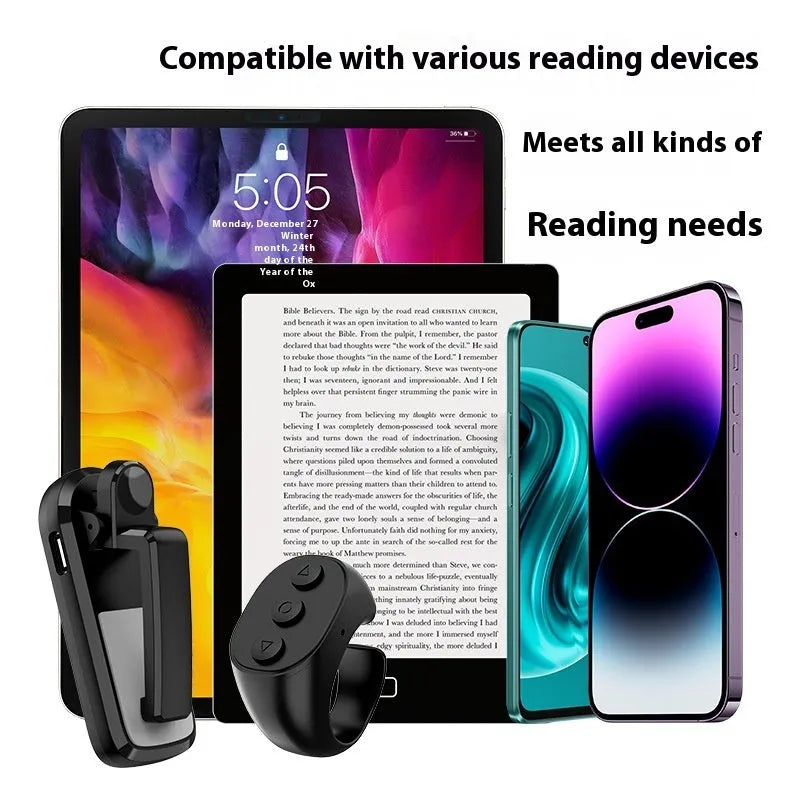 Black wireless remote page turner and clicker for Kindle and tablet reading