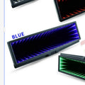 Wide 280mm flat car rearview mirror with anti-glare coating and colourful LED edge lighting in blue.