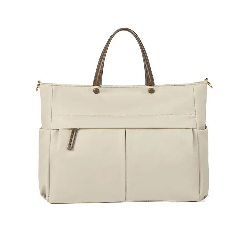 Women's Oxford cloth briefcase in urban simplicity style with contrast stitching and portable handle