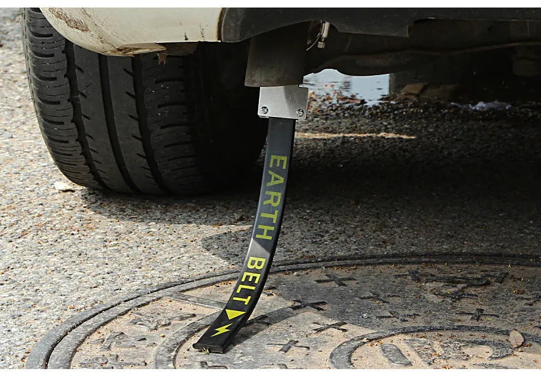 Black rubber car electrostatic belt with copper wire grounding chain, 370mm length for SUV and saloon vehicles