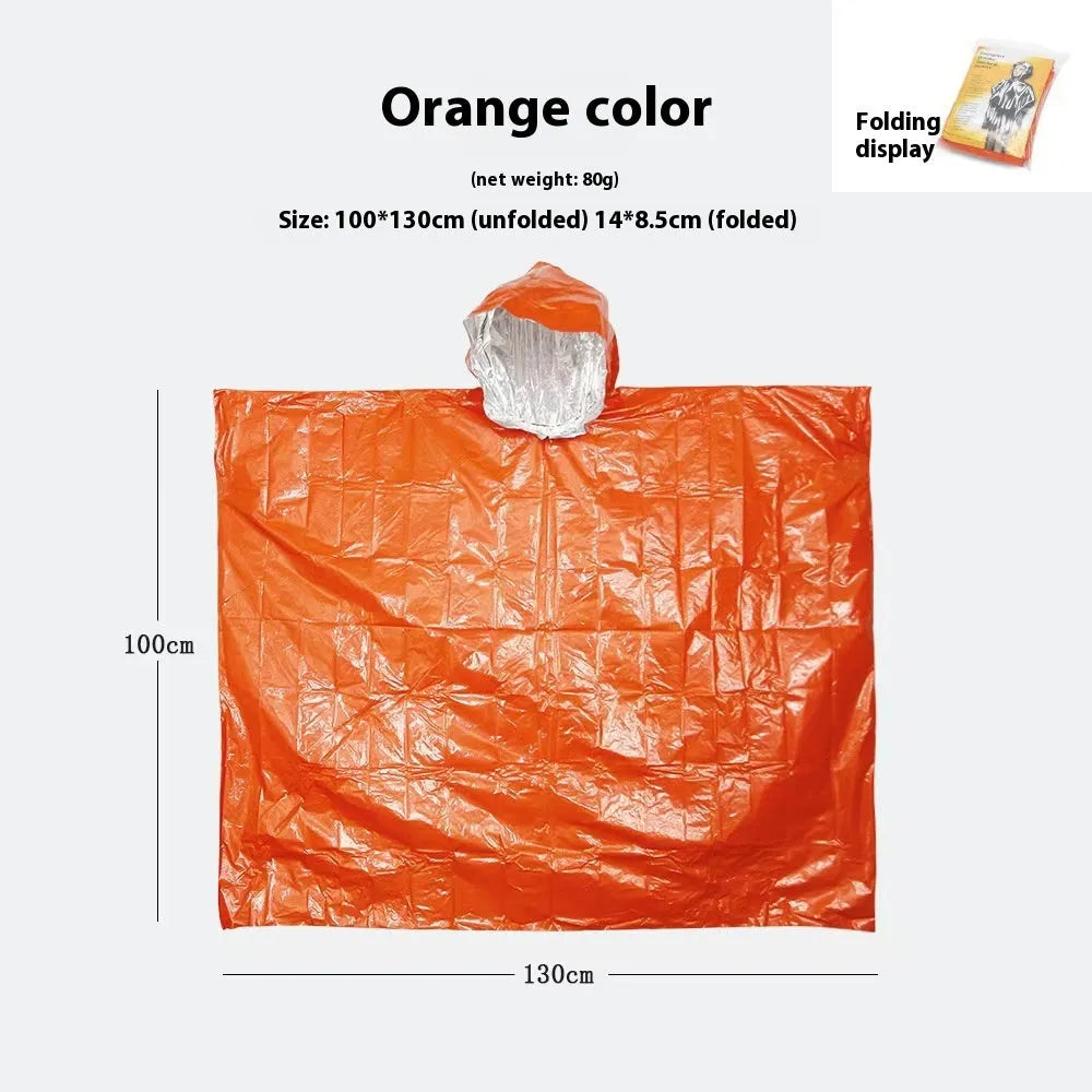 Marathon Wild orange or army green cross-country raincoat poncho laid flat showing 100x130cm size