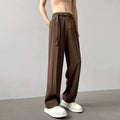 Thin straight wide leg loose fit trousers in black, showing the straight leg opening and casual drape