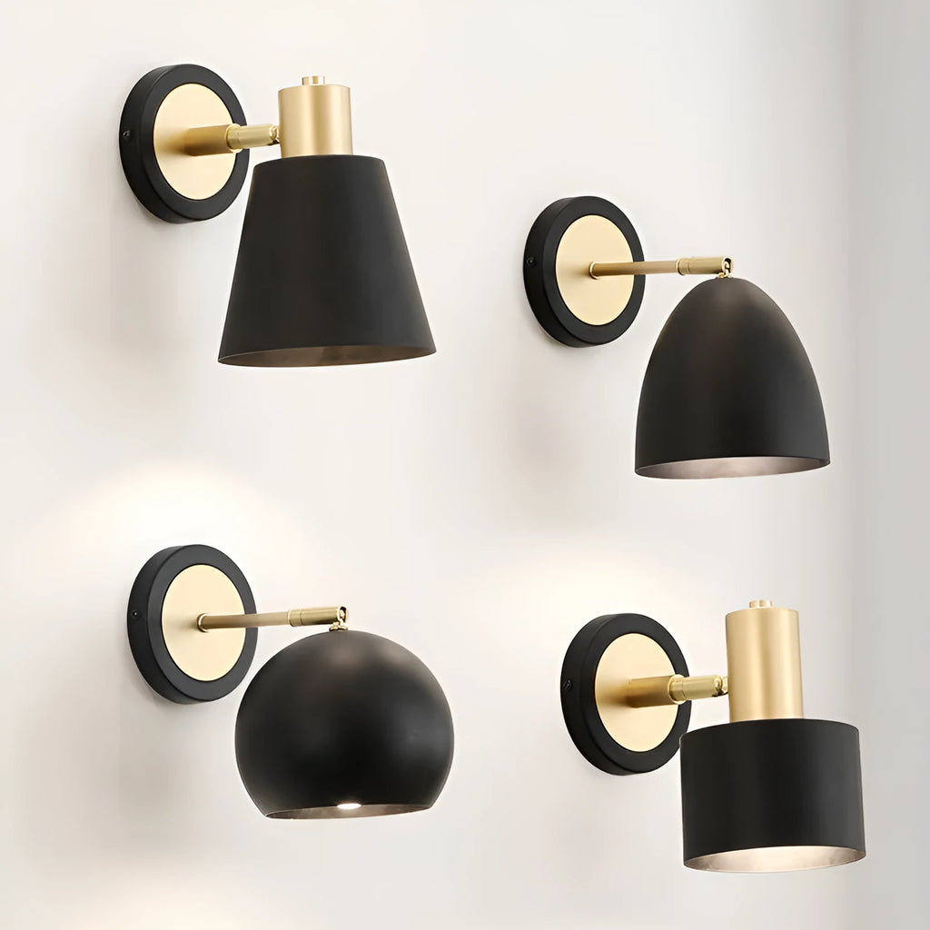 Nordic style iron wall lamp with iron shade showing contemporary design for bedside or living room lighting