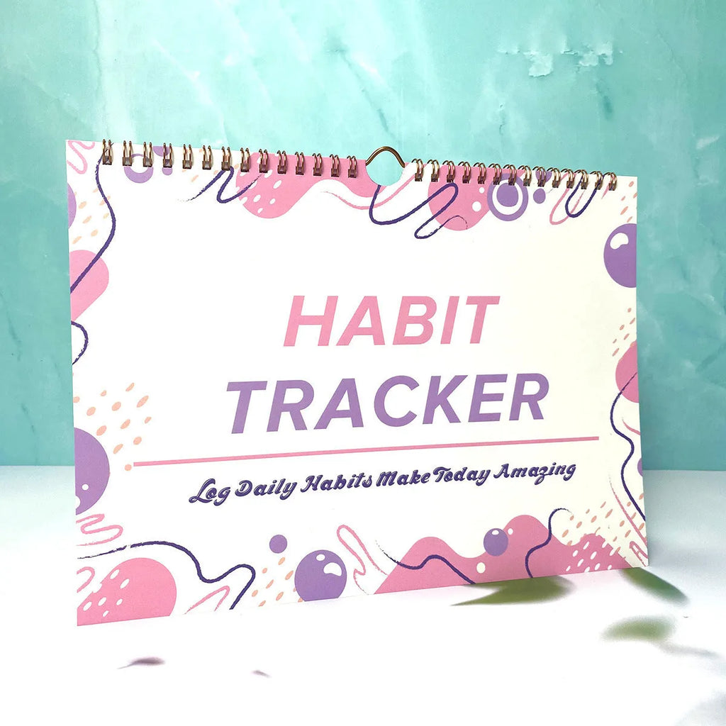 A4 habit tracking notebook in Flower White cover, open to show 12 internal pages for schedule recording.