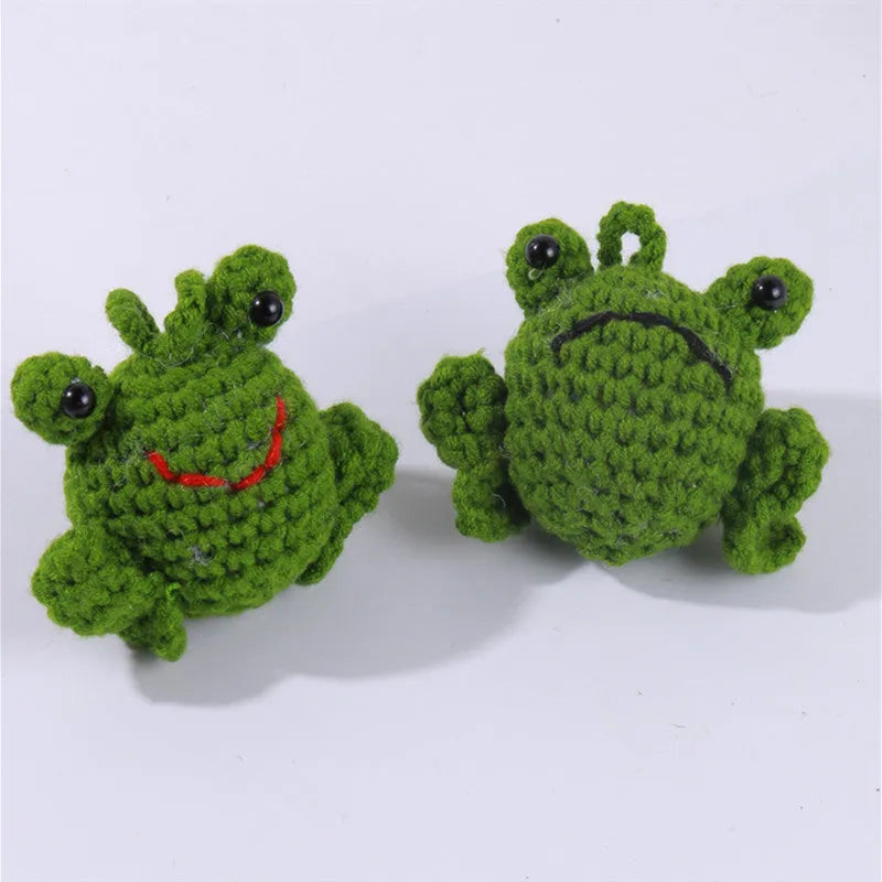 Handmade woven plush frog pendant for car interior decoration in green colour