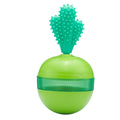 Blue or green durable rubber interactive dog puzzle toy ball with treat dispensing holes for medium and large dogs