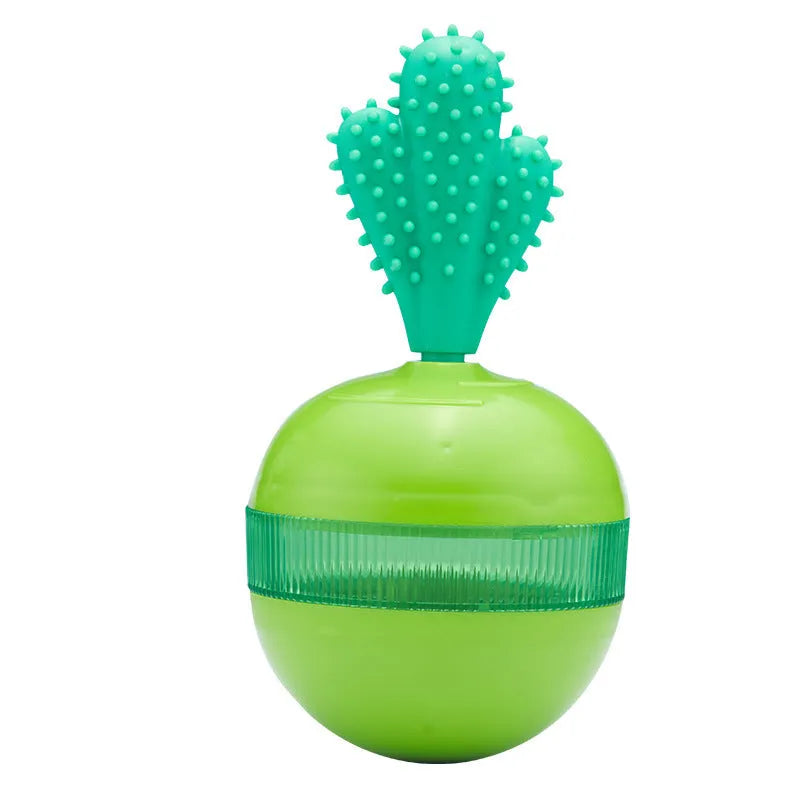 Blue or green durable rubber interactive dog puzzle toy ball with treat dispensing holes for medium and large dogs