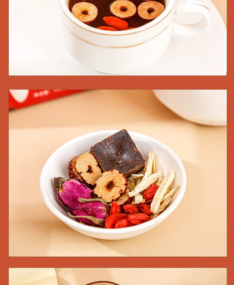 Box of Yuantang ginger jujube tea with 150g weight containing herbal tea bags