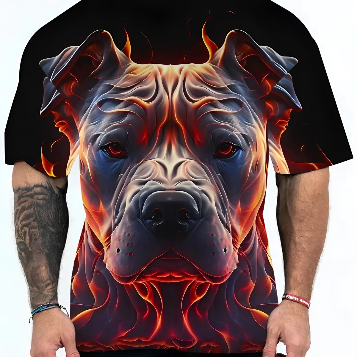 Short sleeve t-shirt with 3D digital printed animal camouflage dog head pattern