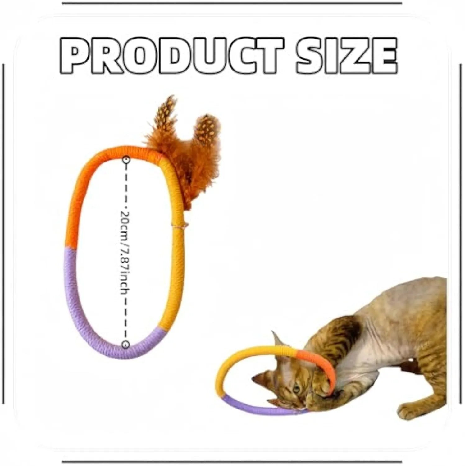 Green cotton rope circular cat toy with feathers and catnip for dental chewing play