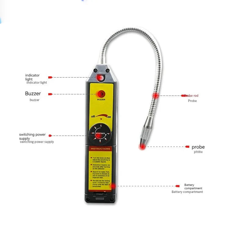 WJL-6000 halogen electronic leak detector with 20cm probe on a workbench.