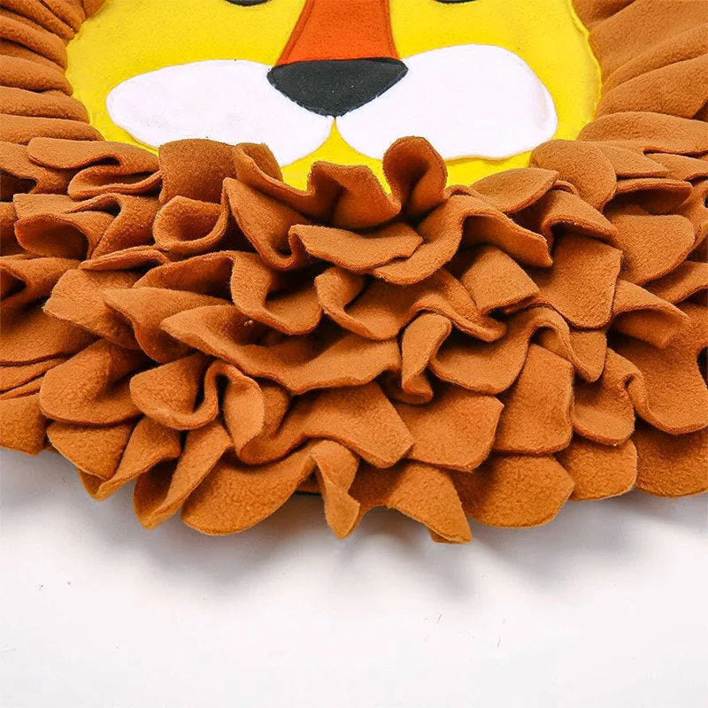 Brown fleece dog snuffle mat with removable compartments for hiding food