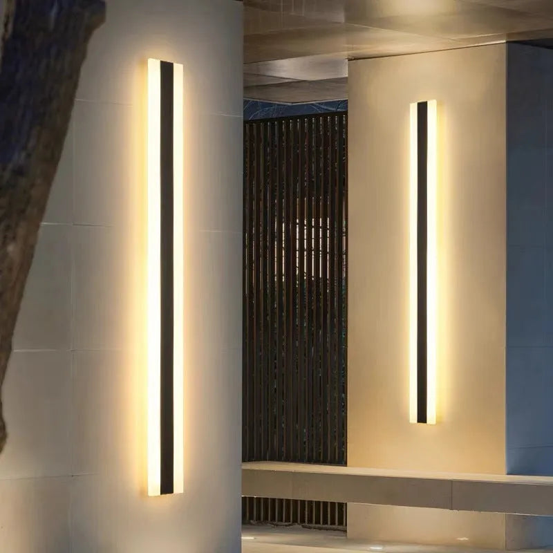 Outdoor LED strip wall lamp with wrought iron shell, shown in 120cm and 150cm lengths