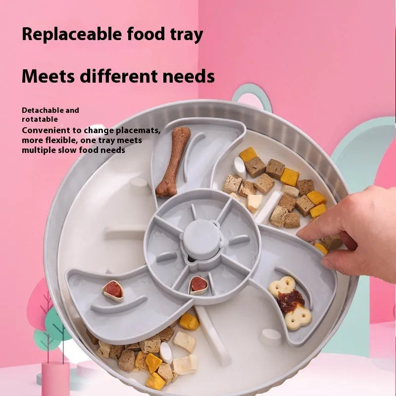 Pet slow feeder bowl with silicone licking mat insert showing textured pattern design
