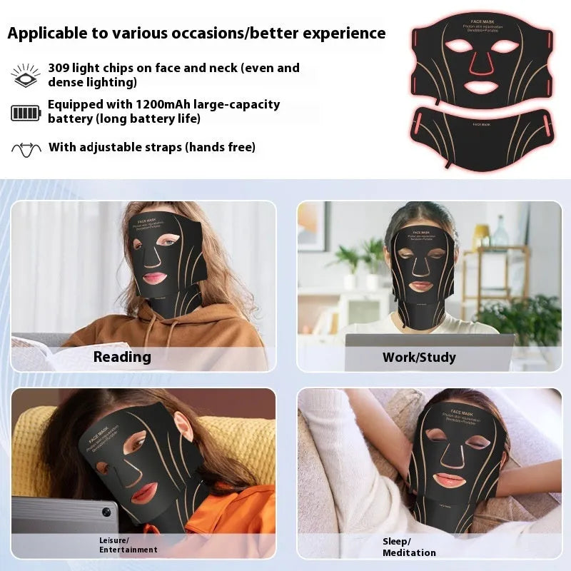Black and gold IPL LED facial beauty mask device with headband on a white background.