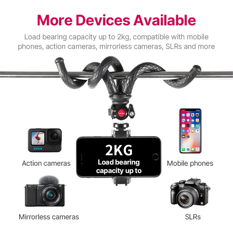 Black octopus-style mobile phone clip gimbal tripod set with aluminium alloy construction