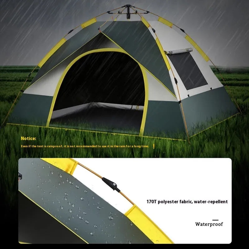 Dark green silver glue camping tent with automatic quick-open system for 3-4 people
