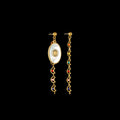 Stainless steel geometric earrings showing eight-awn star, eye and shell sun pattern options