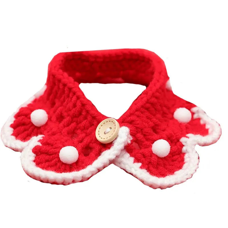 Knitted milk cotton pet collar with cartoon pattern in various colours and sizes for small animals.