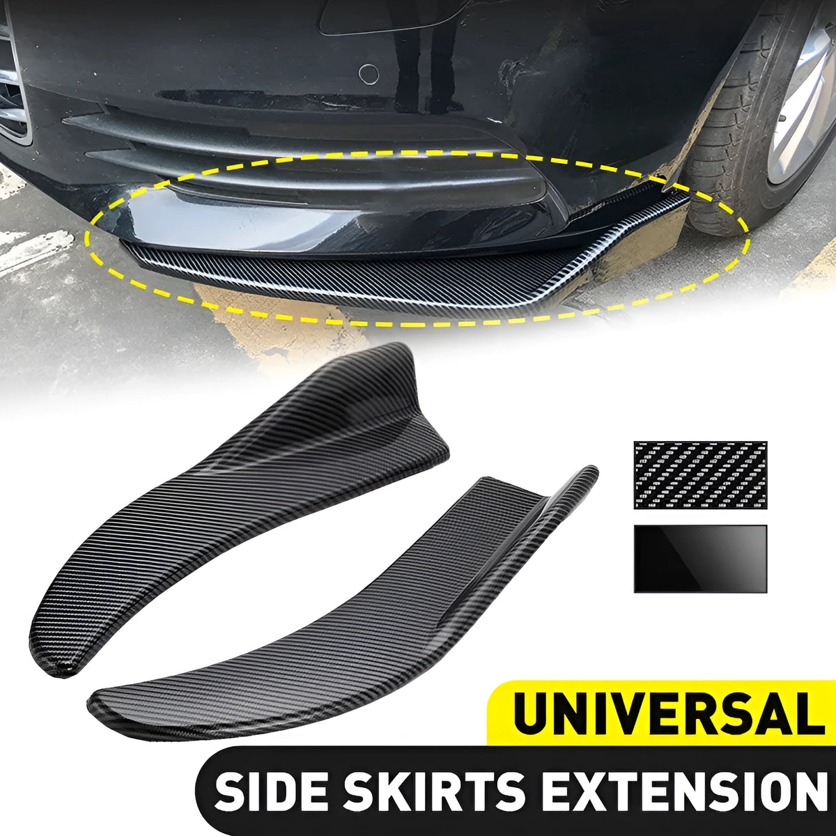 Front and rear car bumper deflector for GM vehicles in ABS plastic with carbon fibre or black finish