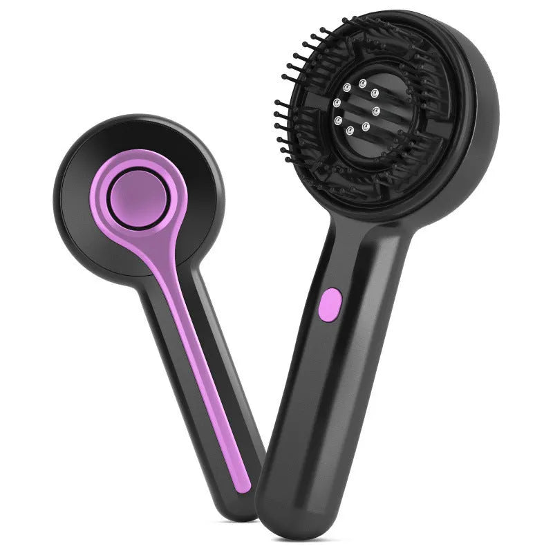 Black anti-leak hair brush massager with USB charging port and mechanical speed controls