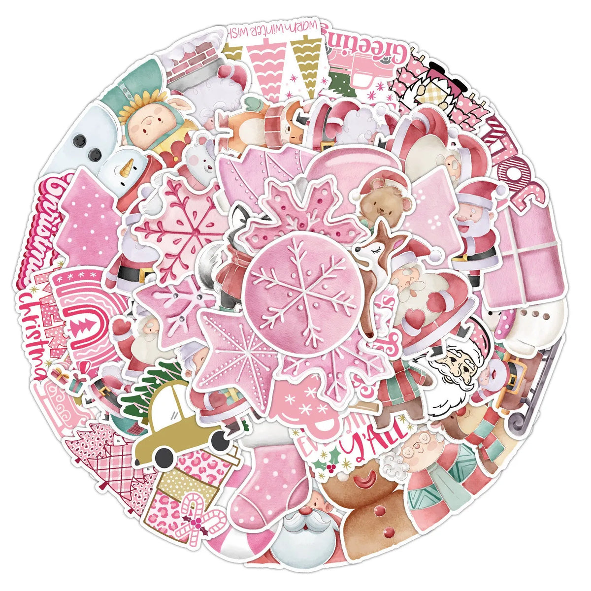 50 Christmas waterproof stickers in cute designs ranging 4-8cm for cars, phones and computers