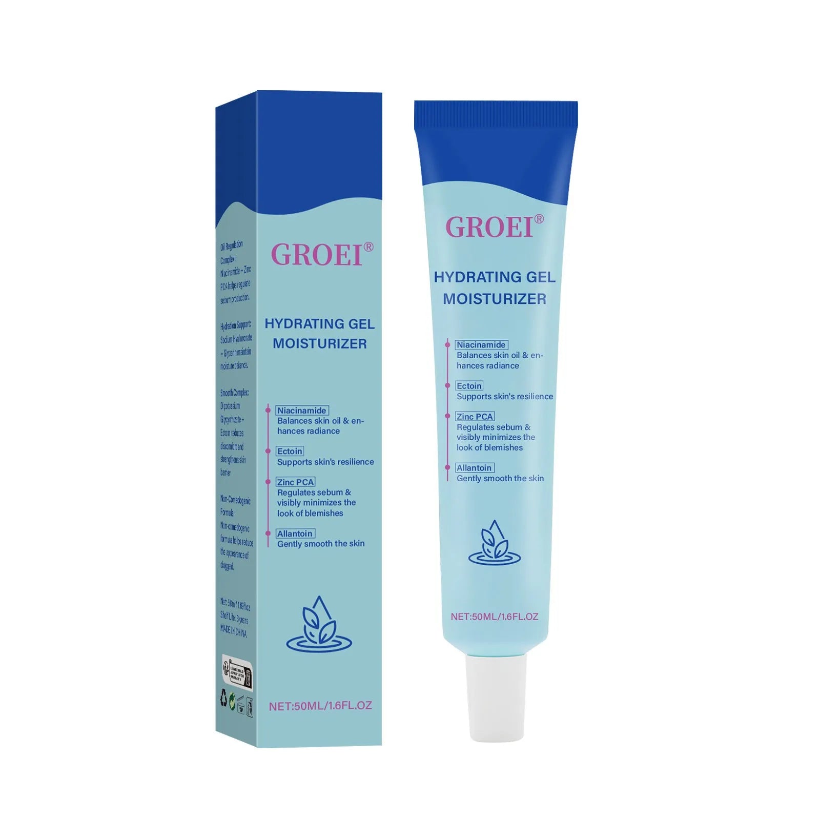50ml jar of hyaluronic acid moisturising facial gel on a plain background