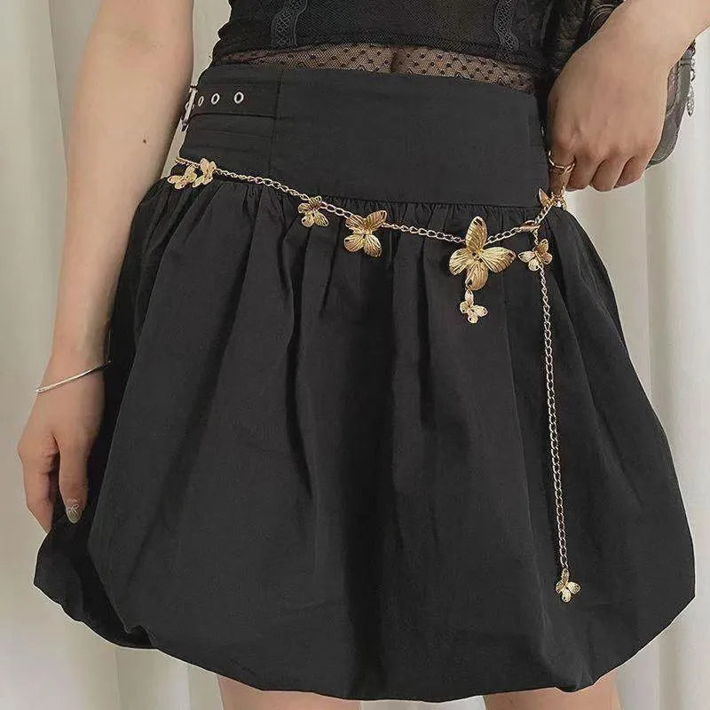 Gold butterfly waist chain jewellery for women with 104cm length retro design