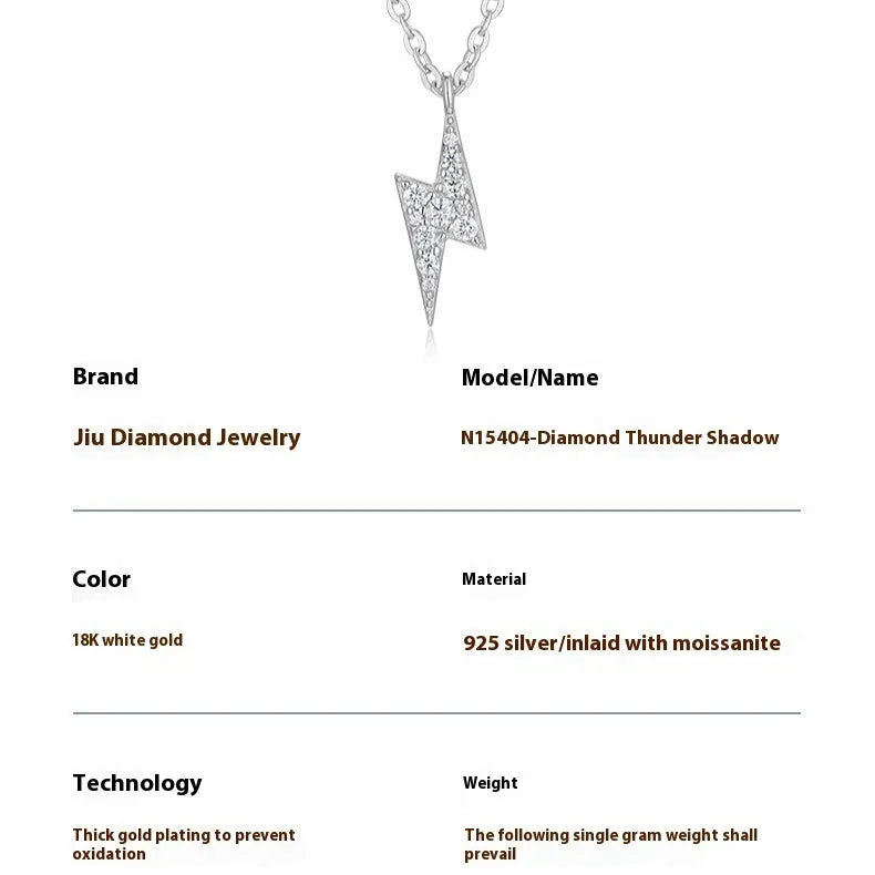 S925 silver cross chain necklace with moissanite lightning pendant, adjustable 21cm to 50cm length