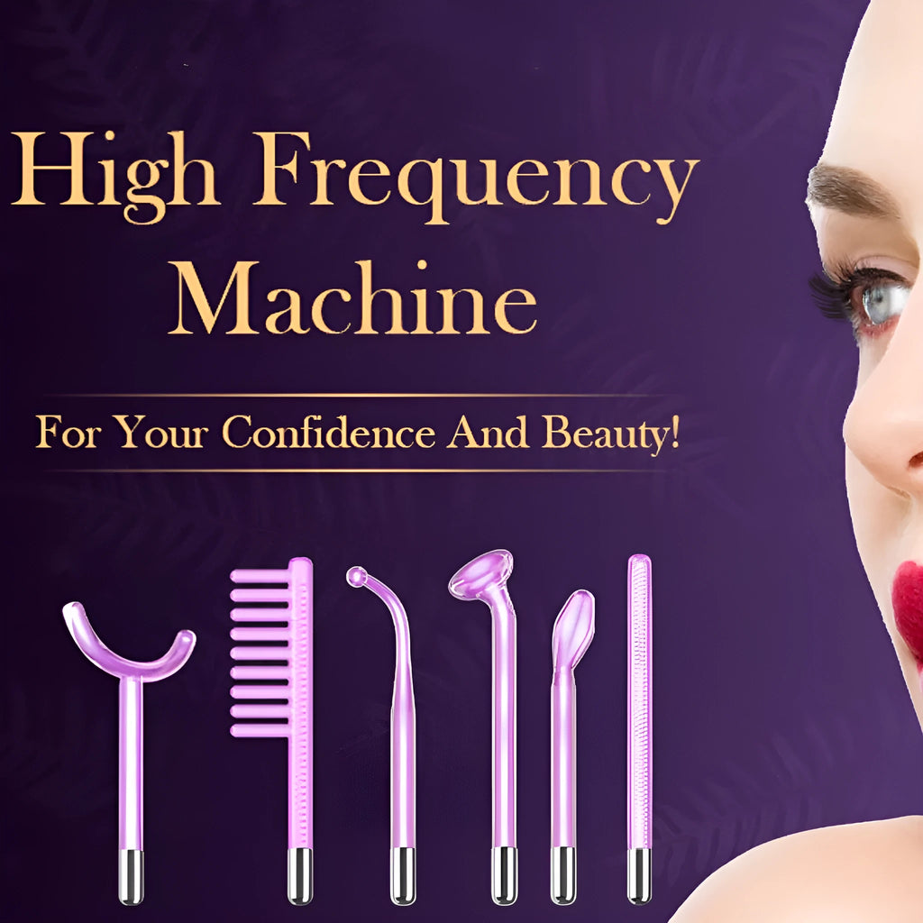 Purple high wave electrotherapy rod beauty instrument with six accessory heads for professional treatments
