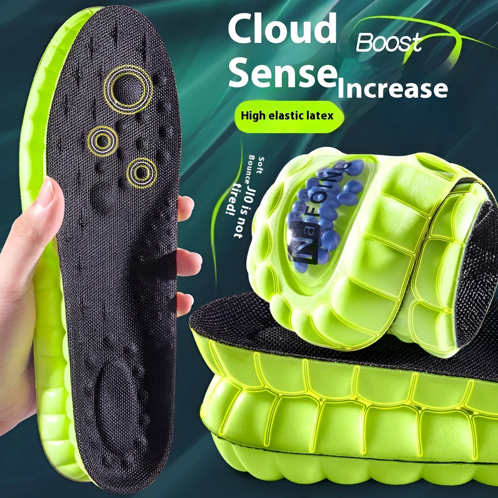 Green PU sports insole with air cushion and arg wormwood for sizes 35-46 showing thickened breathable design
