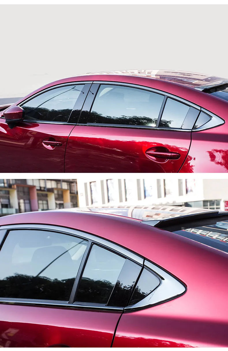 Stainless steel black titanium window trim strip kit with straight and corner pieces.
