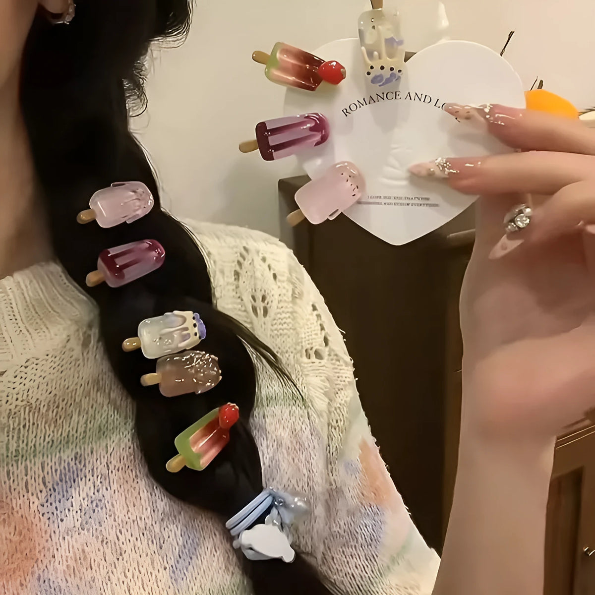 Cartoon ice cream shaped resin hair barrettes in multiple colours