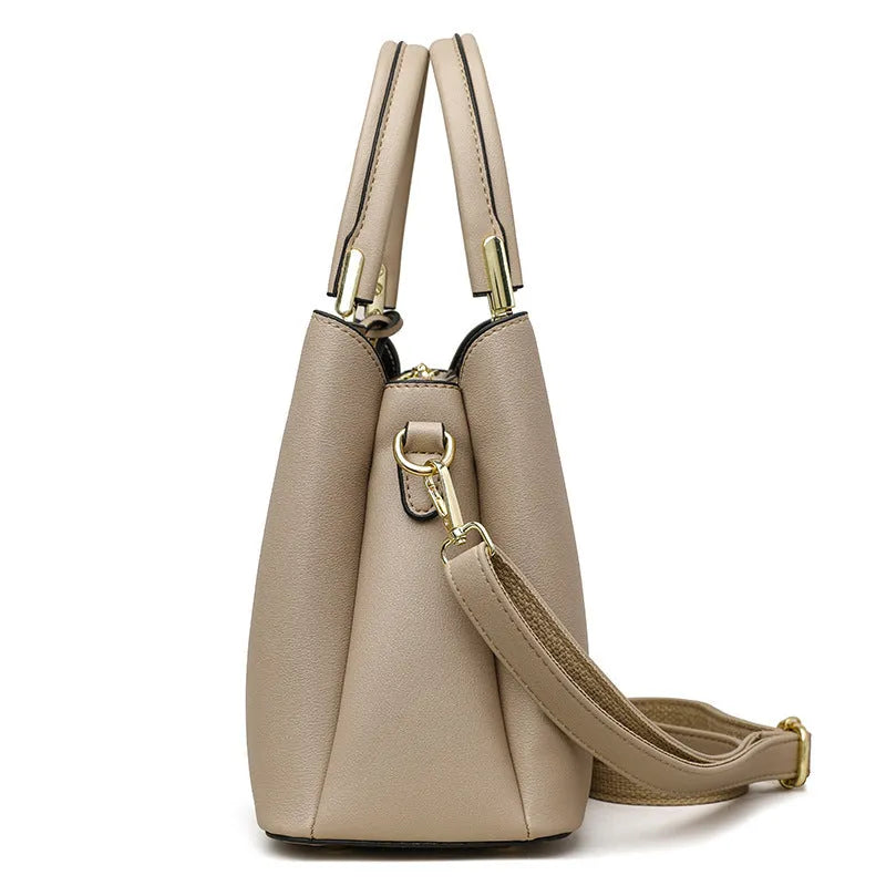 Women's black PU multi-layer shoulder messenger bag with sewn thread detailing