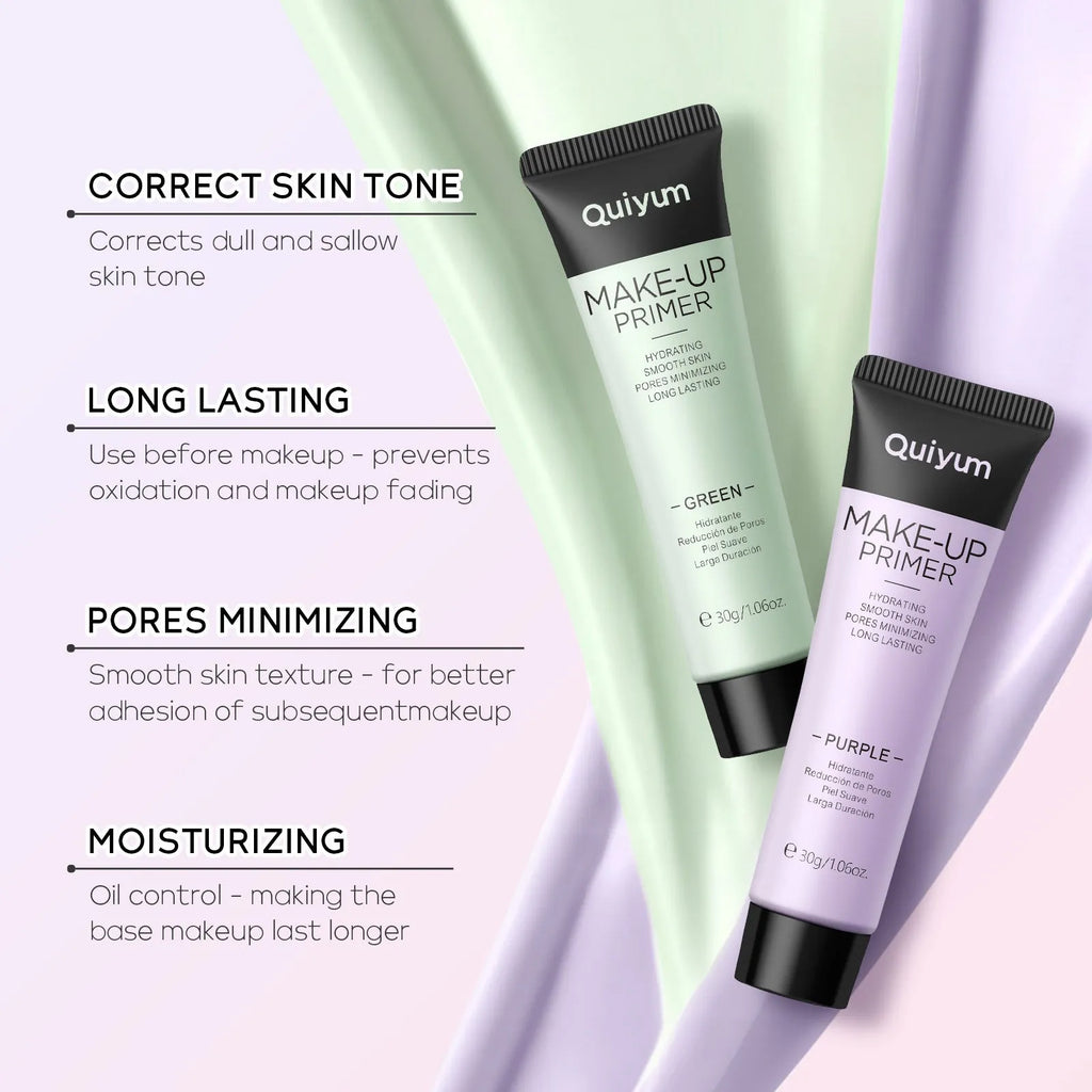 30g colour-correcting make-up primer in green, pink, and purple shades with colour box packaging