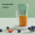 Portable USB-powered multifunction juicer in cherry blossom pink or avocado green with three blade options