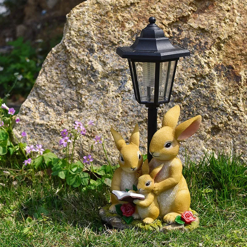 Hexagonal solar garden lamp with American country design, available as bird flowerpot or animal figurine.