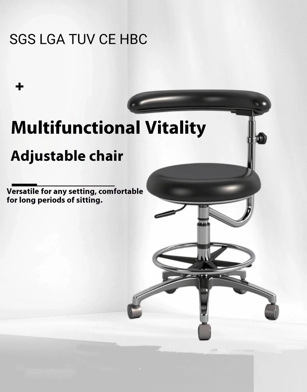 Black leather dental chair for hospital clinical seating