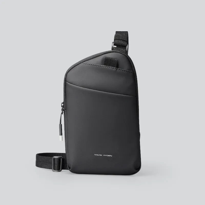 Men's simple black crossbody bag made from wear-resistant Oxford fabric.