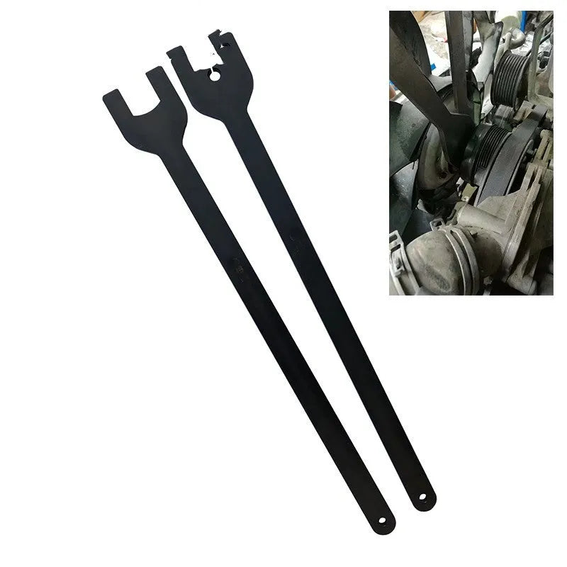 Land Rover fan support wrench and coupler wrench set showing 36mm and holed 40mm alloy steel spanners