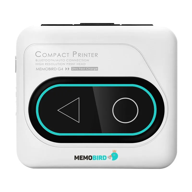 Compact Bluetooth thermal mini printer in avocado green colour with charging cable